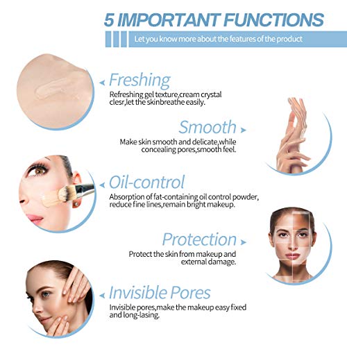 PHOERA Primer Face Foundation Primers,Face Primer for Makeup Long Lasting Hydrating Smoothing Isolated Moisturizing Oil Free Effect Make Up Base Matte Makeup Primer (6ml) Clear