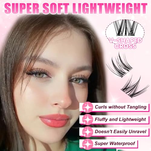 Lash Clusters Kit 608pcs, Natural Wispy DIY Eyelash Lashes Clusters Manga Extensions Kit, Spiky Lash Clusters D Curl with Lash Glue Brush Tweezer Remover