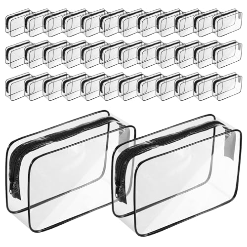 36Pcs Clear Makeup Bags with Zipper, TSA Approved Cosmetic Bags Bulk for Travel Waterproof Toiletry Zipper Pouches Portable PVC Plastic Organizer Bag for Women Men