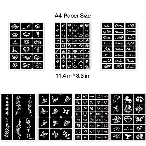 185+pcs Henna Tattoo Stencils, 23 Sheets Temporary Tattoo Stencils for Women Face Body Paint DIY Art Glitter Airbrush Tattoo Stencil Pack