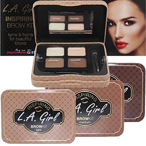L.A. Girl Inspiring Brow Kit, Dark and Defined (Dark), Brow Wax 0.035 oz., Brow Powder 0.15 oz., Includes Tweezers and Dual Ended Brush with Spoolie