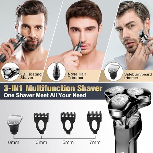 Electric Razor for Men, LED Display 100% Waterproof Cordless Razor, Wet/Dry Shaving,Electric Shaver for Men Includes Nose Hair Trimmer Beard Trimmer Travel Shaver