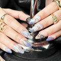 Cosmic Veins 10pcs Press On Nails Long, Blue Purple Marble Glossy Fake Nails with Gem & Golden Veins, Artistic Acrylic/UV Gel Luxury Press-On Nails Set for Women (Multicolor, S)