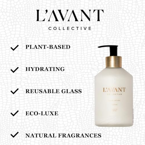 L'AVANT Collective Luxury Hand Lotion & Refill Bundle Fresh Linen | High Performing with Aloe Leaf Juice Notes of Bamboo, Ylang Ylang, Jasmine, Geranium, Sage Reusable Glass Bottle Home Decor Gifts