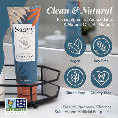 Saavy Naturals Deeply Hydrating Body Cream for Dry Skin ? Nourishing Shea Butter, Plant-Based & Sustainably Sourced ? Tahitian Vanilla ? 8.5 fl oz, 2 pack