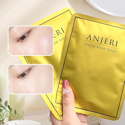 1 BOX NEW Anjeri Gold Facial Mask Moisturizing Silk Silver Facial Mask, Deep Hydrates Soothes Skin & Improve Fine Lines, Nourishing & Firming Facial Mask, 35 ml* 10 Piece (Golden)