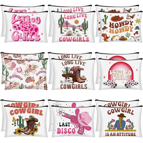 Reginary 18 Pcs Cowgirls Makeup Bag Disco Western Cosmetic Bag with Zippers Cowgirl Gifts Disco Party Favors Pouch for Women Girls Birthday Stuff Supplies