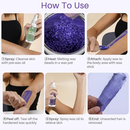 BLITZWAX Wax Warmer Hair Removal Waxing Kit with 1lb Lavender Wax Beads for Sensitive Skin/Body/Face/Bikini/Leg/Brazilian, 29 Items Wax Kit and Hard Wax Beans Refill Ideal for Women Men at Home Salon