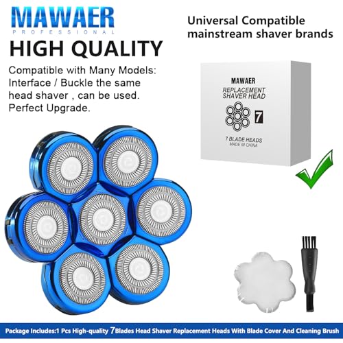 Universal 7 Blades Shaver Replacement Blades Compatible with Freedom Gold Shaver and Most Mainstream Brands Head Shaver Electric Shaver Replacement Head (7 Blue)