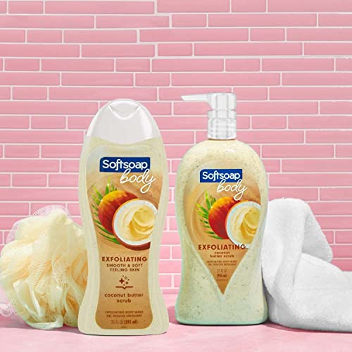 Softsoap Body Wash, Coconut Butter Scrub, Exfoliating Body Wash, 20 Ounce, 4 Pack & Lady Speed Stick Invisible Dry Antiperspirant Deodorant, Shower Fresh, 2.3oz, 4 Pack