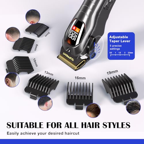 SUPRENT Hair Clippers Set for Men, Rechargeble USB-C Hair Trimmer for Professionals & Homecuts, LED Display (Black)