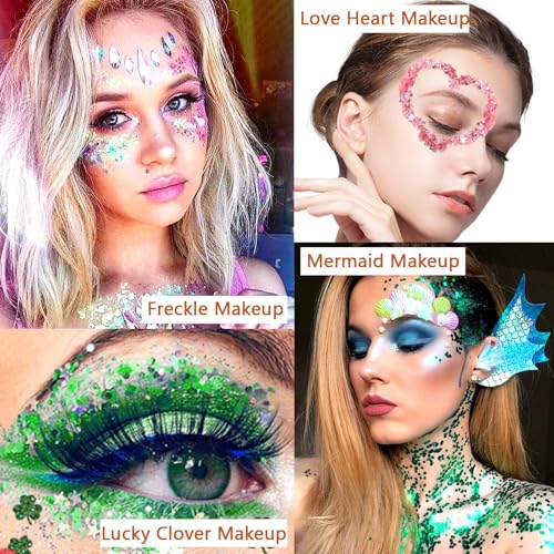 Boko 50ML Body Glitter Gel, Pink Chunky Glitter Gel for Face Hair Body Love Heart Makeup, Mermaid Face Glitter Sequins for Festival Music Concert Party Rave Accessories