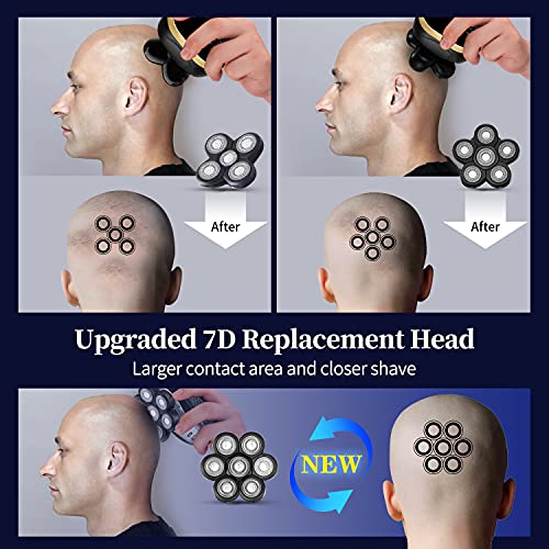 Electric Shaver Replacement Head Upgraded 7D Mens Electric Shaving Head Freedom Bald Shavers Blades Wet & Dry Electric Razor Floating Replacement Heads Close Head Shavers Replacement Blades (Gray)