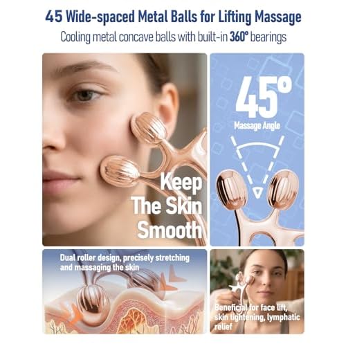 Gua Sha Facial Tools, 3-in-1 Gua Sha & Roller & Comb Set, Upgraded No-Slip Textured Guasha, Metal Lymphatic Drainage Massager for Skin Tightening & Face Sculpting, Skincare Gift for Women (Rose Gold)