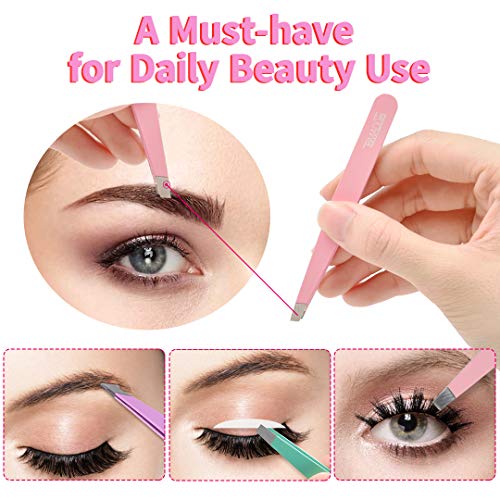 TsMADDTs Eyebrow Tweezer Set, 12 Pcs Tweezers Set for Women, Precision Tweezer for Eyebrows with Curved Scissors for Ingrown Hair, Hair Plucking Daily Beauty Tools with Leather Travel Case