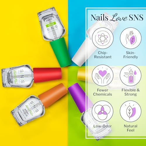 SNS Base Coat Nail Polish for Nail Dip Powder Set, 7 Pack - Long-Lasting & Fast-Drying Nail Strengtheners Gel Base for Quality Colors - Low-Odor Dipping Powder Polish, No UV Lamp Required, 0.5 Oz