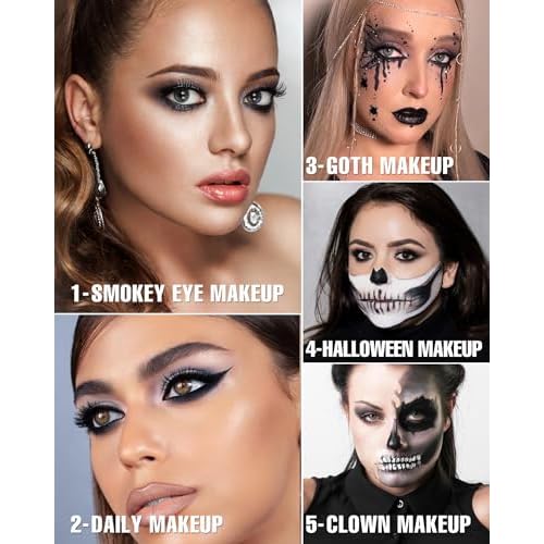 Black Smoky Eye Shadow Palette 8Color Dark Grey Smokey Eyeshadow for Goth Makeup Black Silver White Gray Shade for Halloween (BlackS)