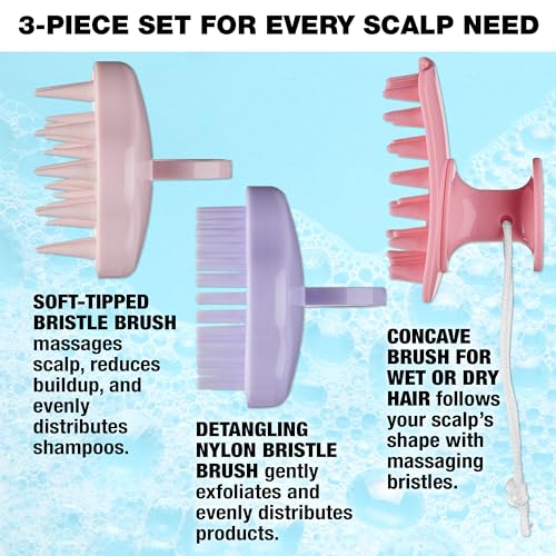 Conair Scalp Massager - Scalp Massager hair growth - Head Massager Scalp - 3 Unique Brush Heads - 3 Pack