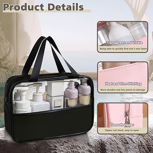 Large Clear Toiletry Bags for Traveling, 4Pcs Waterproof Clear Travel Bags for Toiletries Women Men, Travel Toiletry Bag Set, Transparent Makeup Cosmetic Bag, Black