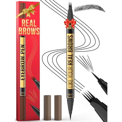 Microblading Eyebrow Pen - 2-in-1 Dual-Ended Eyebrow Pencil with Micro-Fork Tip & Precise Brush-Tip for Natural, Long Lasting Brows - Black