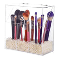 Acrylic Makeup Brush Holder with Lid - Clear Cosmetic Make up Brush Organizer and Storage Box with Dustproof Cover for Vanity - Large Capacity 3-Slots Container for Brushes (White)