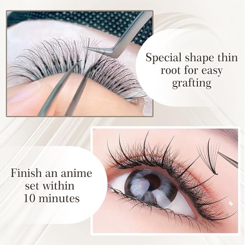 CoMango Wispy Premade Fans Eyelash Extensions 5D 7D 9D Spikes Lash Fans C/D Curly Pointy Stem Volume Lashes Extensions 0.07mm Thin Base Handmade Lash Extensions (black, 120fans-9D-C-Mix8-15mm)