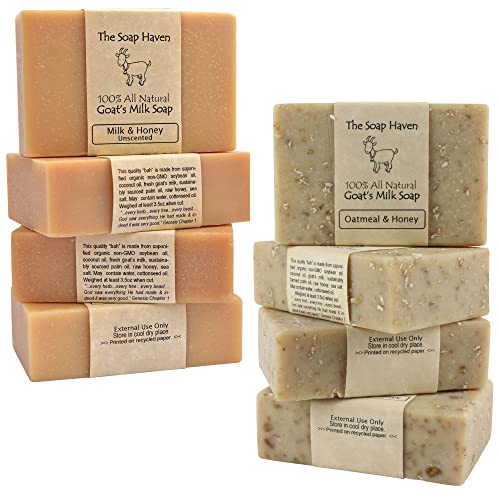 Oatmeal & Honey and Milk & Honey Goat Milk Soap Bar Bundle. SLS, Paraben, and Fragrance Free. Handmade in USA