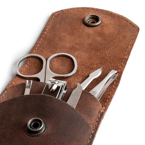Leather Double Nail Clipper Case, Travel Scissors Cover for Men & Women, Grooming Kit Cases, Personal Manicure Set Organizer, Mens Care, Clippers, Fingernail Trimming, Toenail Pedicure, Nails Cutting