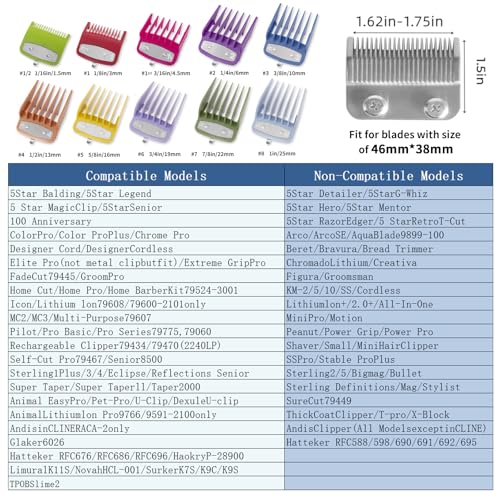 10-Pack Clipper Guards Set for Most Hair Clippers, Replacement Blades Protection Compatible with Wahl Clippers & Other Brands,Multicolor