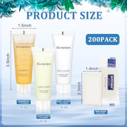4-IN-1 Hotel Toiletries Bulk Set (200PCS) 4-Piece Set: 50 Hotel Bar Soap 0.5oz, 50 Hotel Shampoo, 50 Conditioner Travel Size, 50 Hotel Body Lotion - Bulk Mini Guest Amenities