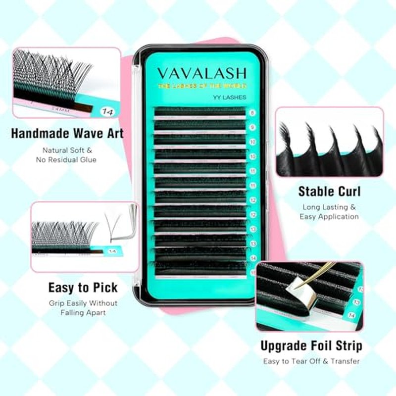 VAVALASH Y Lash Extensions D Curl 0.05mm 8-15mm Mix Tray Easy Premade Volume 4D Fans Eyelash Extension YY Type Natural Volume Lashes Extension Soft Matte Black Lashes (YY-0.05-D-8-15mm)