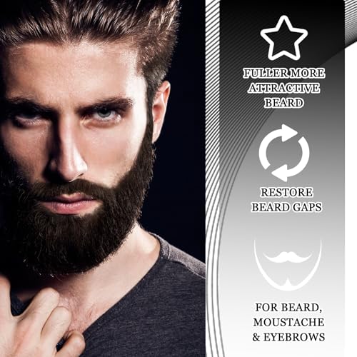 Beard Pencil Filler for Men, Waterproof High Coverage Beard Pen Kit with Beard Brush,Sweatproof Long Lasting Mustache Eyebrows Repair Pen with 4 Micro-Fork Tips£¨Black£©