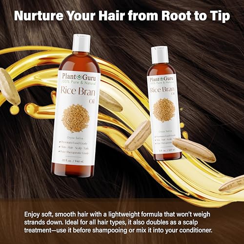 Plant Guru Rice Bran Oil 4 fl. oz. ? 100% Pure & Natural Carrier Oil for Skin, Face, Body, and Hair Moisturizing. Great for DIY Creams, Lotions, and Lip Balms.