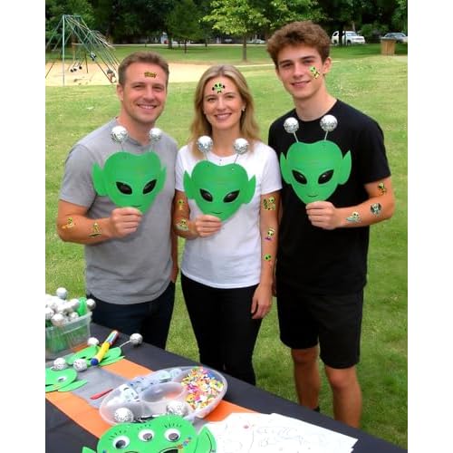 184Pcs Alien Temporary Tattoos, Green Alien Party Tattoos Stickers, UFO Space Theme Decor for Birthdays, Festivals