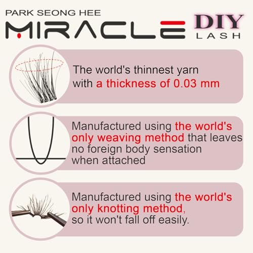 PARK SUNG HEE MIRACLE LASH DIY False Eyelashes, Lash Clusters, Lengthening Wisps 9mm-16mm Contact Lens Friendly, Easy to Apply, Reusable Strip Lashes (E1-220, 13mm), Black