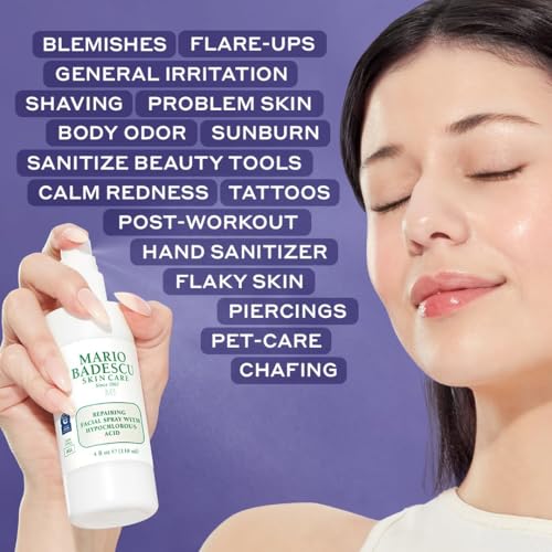Mario Badescu Repairing HOCl Facial Spray with Hypochlorous Acid ? Soothes & Calms Angry, Irritated Skin, Reduce Redness & Flare-Ups ? pH Balancing, Non-Irritating Cleanser, Fragrance-Free