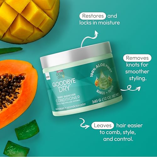 ORS Olive Oil Goodbye Dry Thirst Quencher Conditioner with Aloe, Mango & Papaya, Moisturizes & Softnes for all Hair Types 12 Ounces