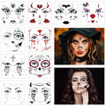 HOWAF Halloween Full Face Tattoos Stickers,Halloween Clown Costume Face Art Temporary Tattoos with Clown Face Spider Webs, Bats, Skeletons for Horror Party Decor, Halloween Black Red Face Tattoos