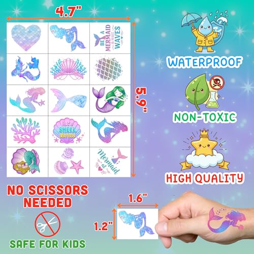 Mermaid Temporary Tattoos Stickers Under The Sea Themed Party Decorations Mermaid Themed Party Favors Supplies Accessories Under The Sea Themed Birthday Decorations Gift Idea For Kids Teen Boy Girl