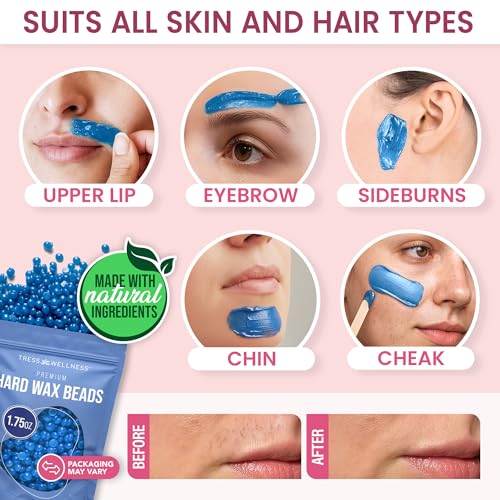 Tress Wellness Stripless Wax Kit for Face, Eyebrow & Lip for Women & Men ? Quick & Easy Mini Wax Warmer for Eyebrow, Chin & Face Hair Removal Waxing Kit - USB, Mess-Free, Compact & Travel-Ready