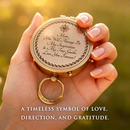 Makeup Compact Hand Mirror Gift for Mom, with Compass - Gifts for Mom from Daughter or Son ? Birthday, Mothers Day - Sentimental & Meaningful Gifts Ideas for Mama - Made of Premium Brass