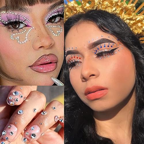3584 Pcs Self Adhesive Rhinestones for Makeup Eyes 15 Colors Rainbow Rhinestones Face Jewels Gems Stick on, DIY Nail Makeup 3mm 4mm 5mm 6mm Rave Festival Accessories Costume for Women