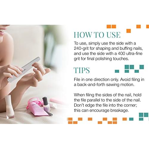 Nail Tek The Finisher File, Professional Double-Sided 240/400 Grit Nail File to Shape and Smooth Acrylic, Gel, and Natural Nails, Nail Polish Remover, Must-Have Manicure and Pedicure Kit Tool, 6 Pack