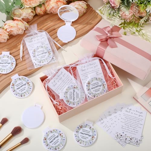 25 Set Inspirational Compact Mirror Bulk for Women Sometimes You Forget You're Awesome Motivational 2.76 Inch Small Double Sided Folding Pocket Mirror for Womens Day Mothers Day (Wildflower)