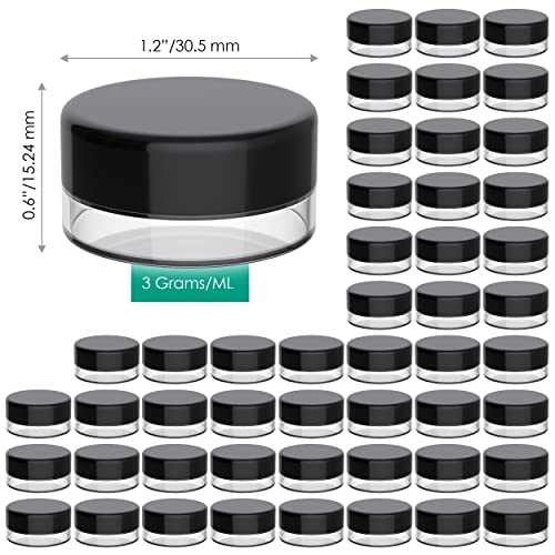 Houseables Sample Containers, Sample Jars, Lip Balm Containers, Mini Jars with Lids, Small, Empty for Makeup, Powder, Gloss, Cosmetic, Tiny, Chapstick, Dab, Wax, Scrub, Little, Plastic, 3 Gram, 200PK
