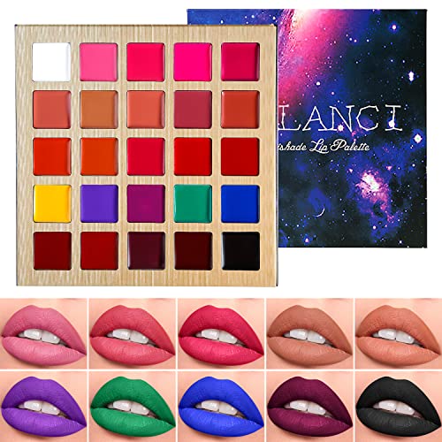 Lipstick Palette Nude Red Peach Pink Shades 25 Color, DE'LANCI Professional Moisturizing Lip Gloss, Long Lasting Soft Smooth Lipstick Pallet Waterproof, Pigmented Halloween Face Paint Costume Makeup