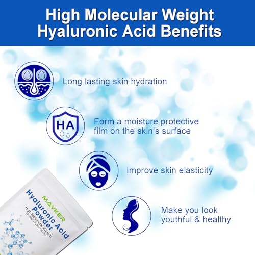 MAYKER Pure Hyaluronic Acid Powder 0.7 oz | High Molecular Weight, Cosmetic Grade | To Make 45+ oz Hydrating Serums For Skin Hydration, Clear, Gel-like Texture | No fillers, No Additives