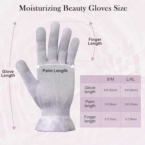 MIG4U Moisturizing Beauty Gloves Touchscreen Overnight Sleeping Glove for Women Dry Hands, Nighttime Lotion, Eczema, SPA, Cosmetic Treatment, Grey Purple 6 Pairs Size s/m