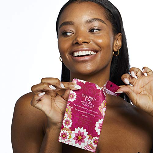 Pacifica Beauty Disobey Time Peptide Hydrating Facial Sheet Mask | For All Skin Types | 1 Count | Hyaluronic Acid, Rose + Peptides | 100% Cotton Mask | Moisturizing + Calming | Vegan + Cruelty Free