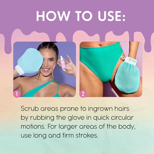 Sliick Buff + Brighten Ingrown Hair Treatment for Bikini Area ? Post Shave Serum & Exfoliating Mitt for Razor Bumps & Dark Spots, Ingrown Hair Serum, 1 fl oz